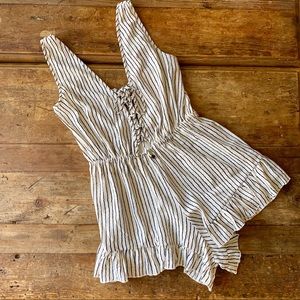 NWT At The Beginning Striped Lace-Up Ruffle Romper